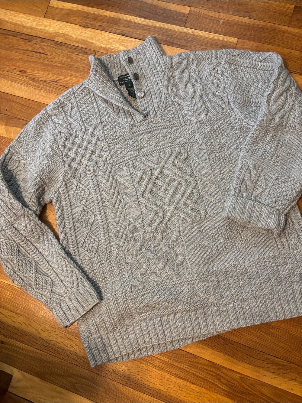Lauren Ralph Lauren Gray Textured Cable-Knit Crewneck Sweater